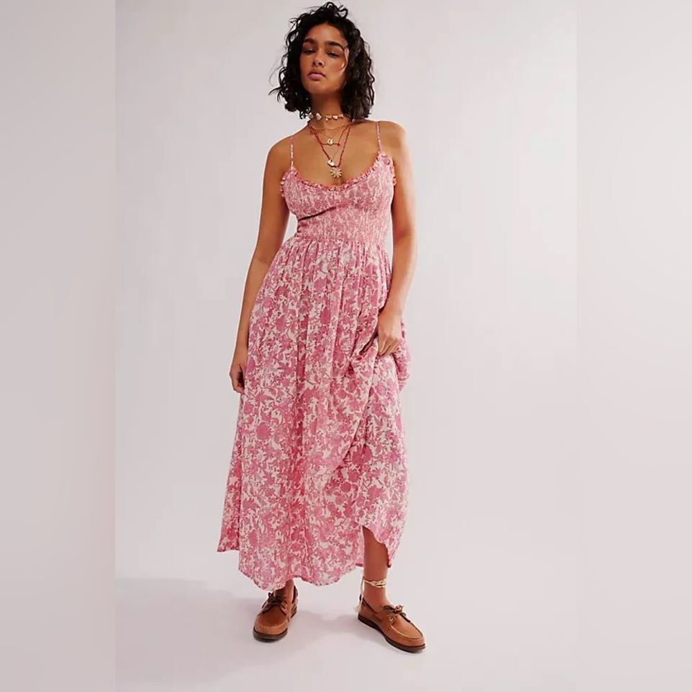 Free People Sweet Nothings Midi Dress Pink Combo, size large - Picture 8 of 10